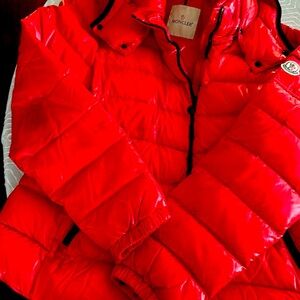 Red Moncler coat
